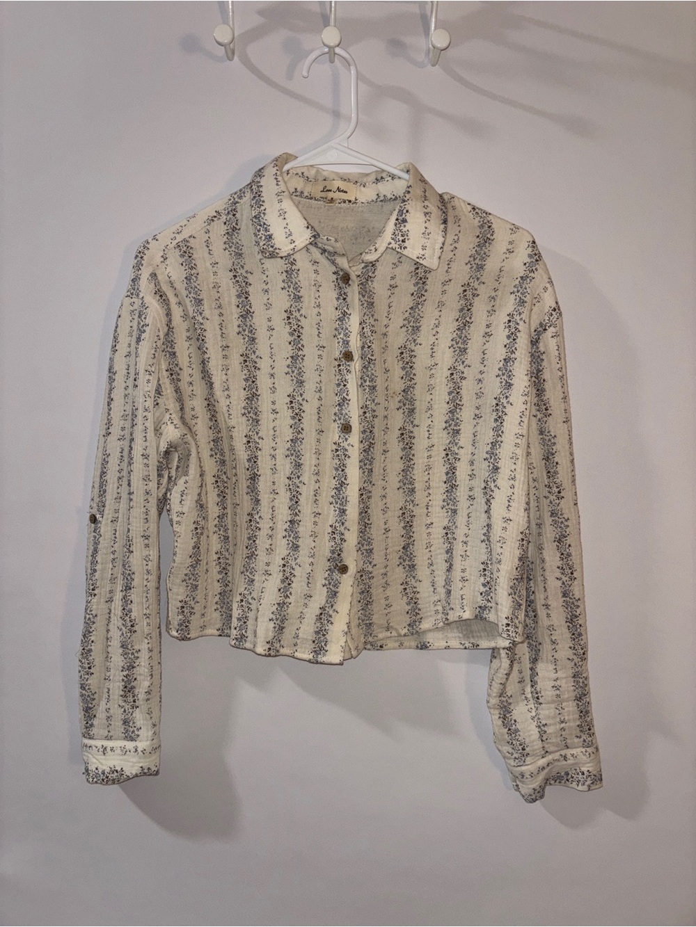 Love Notes Cream Button-Down Striped Floral Shirt